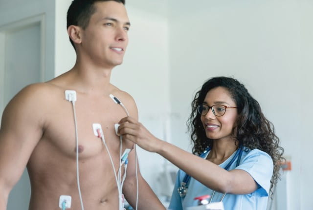 Patient performing an exercise stress test