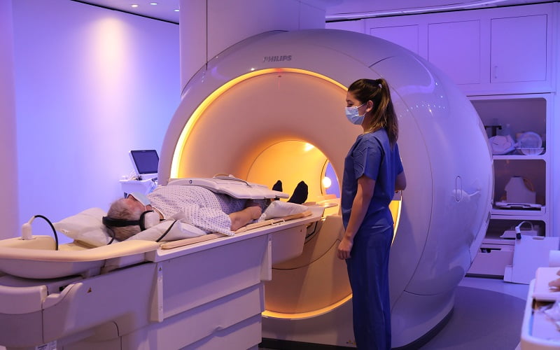 Patient entering an MRI scanner