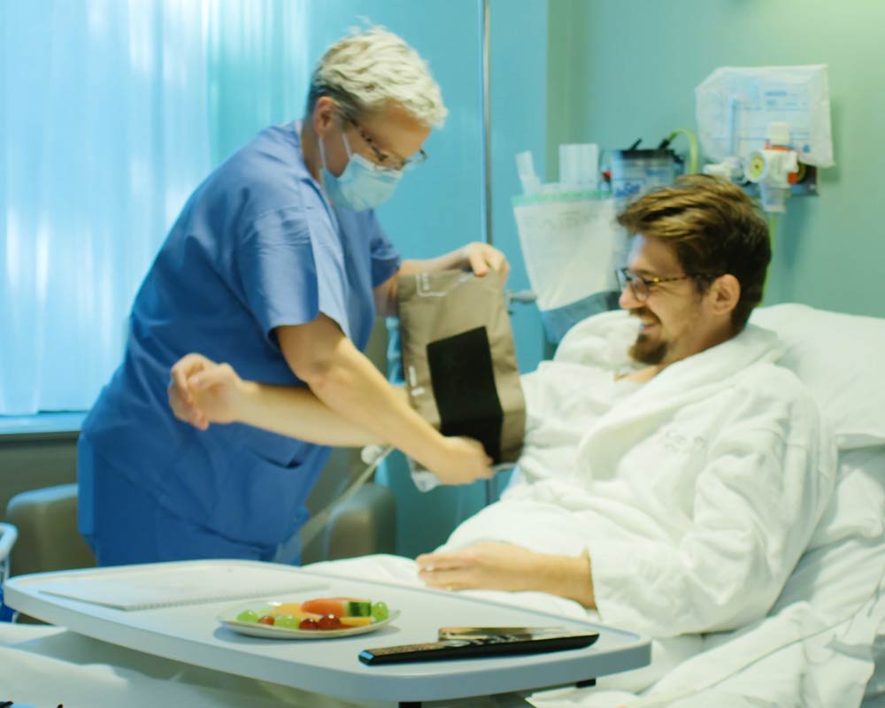 Patient in a hospital bed