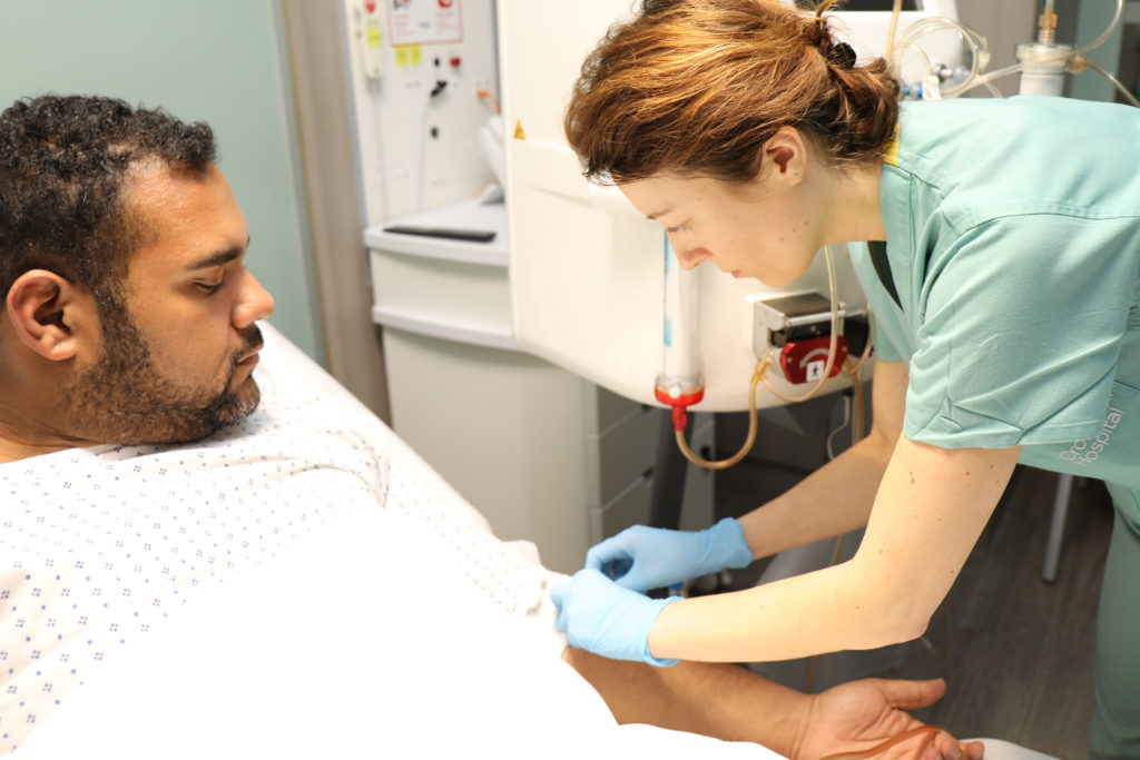 Patient undergoing INUSpheresis treatment