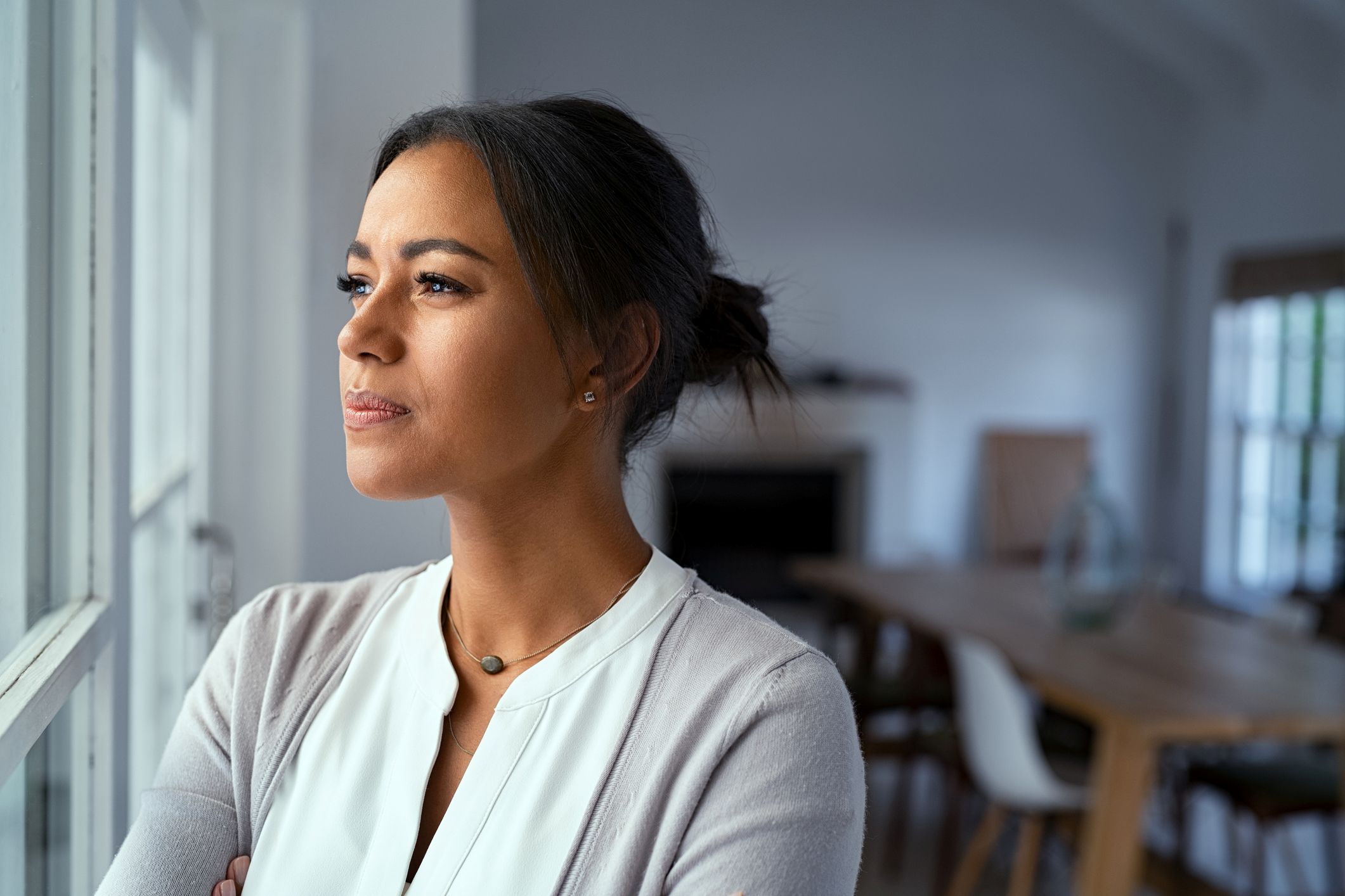 A woman looking out of the window