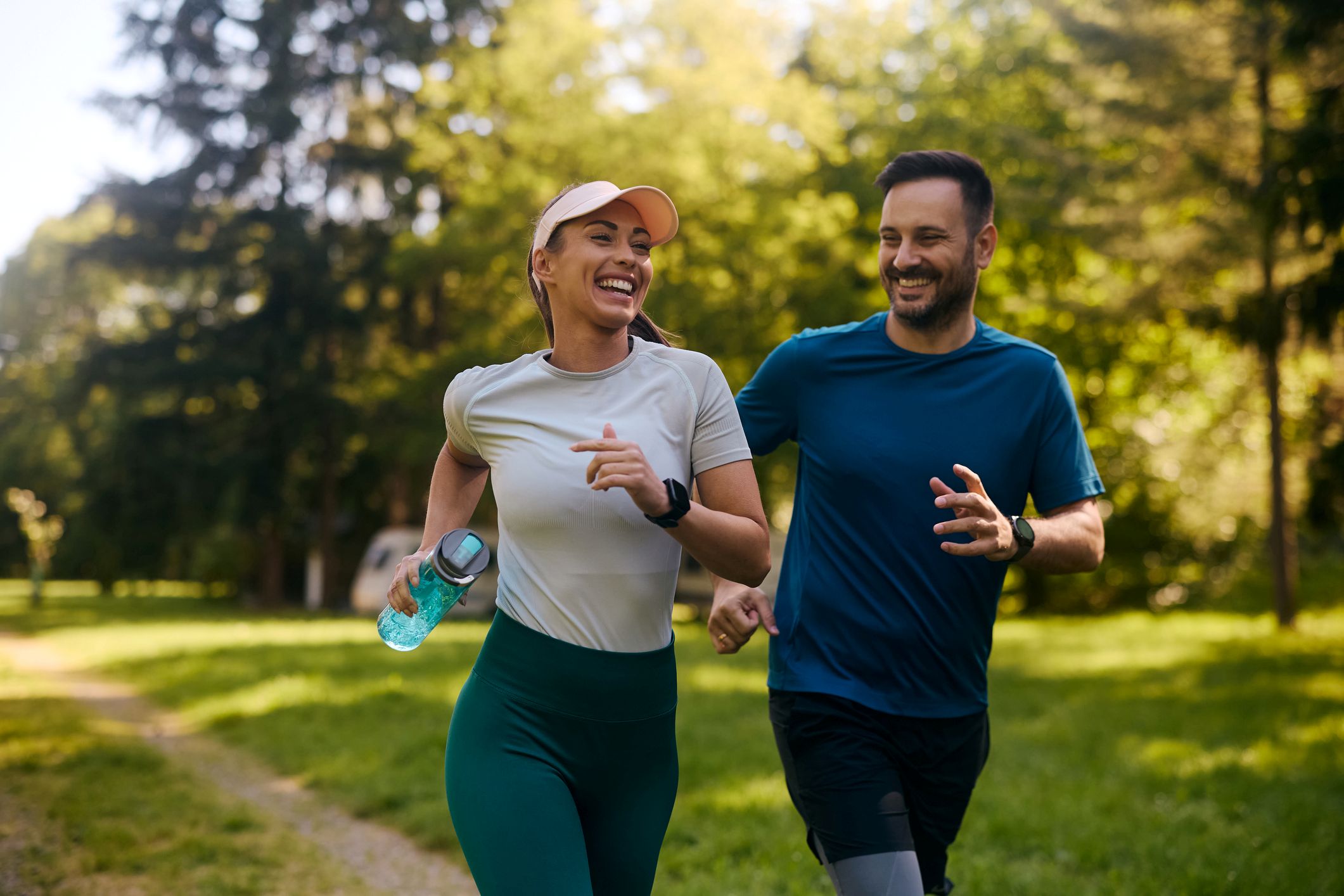 Young couple on the park run